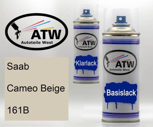 Saab, Cameo Beige, 161B: 400ml Sprühdose + 400ml Klarlack - Set, von ATW Autoteile West.